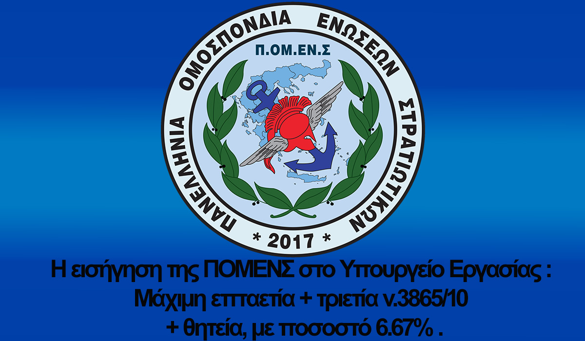Ε.Σ.ΠΕ.Ε.ΛΕΣΒΟΥ-Η εισήγηση της ΠΟΜΕΝΣ στο Υπουργείο Εργασίας : Μάχιμη επταετία + τριετία ν.3865/10 + θητεία, με ποσοστό 6.67%.